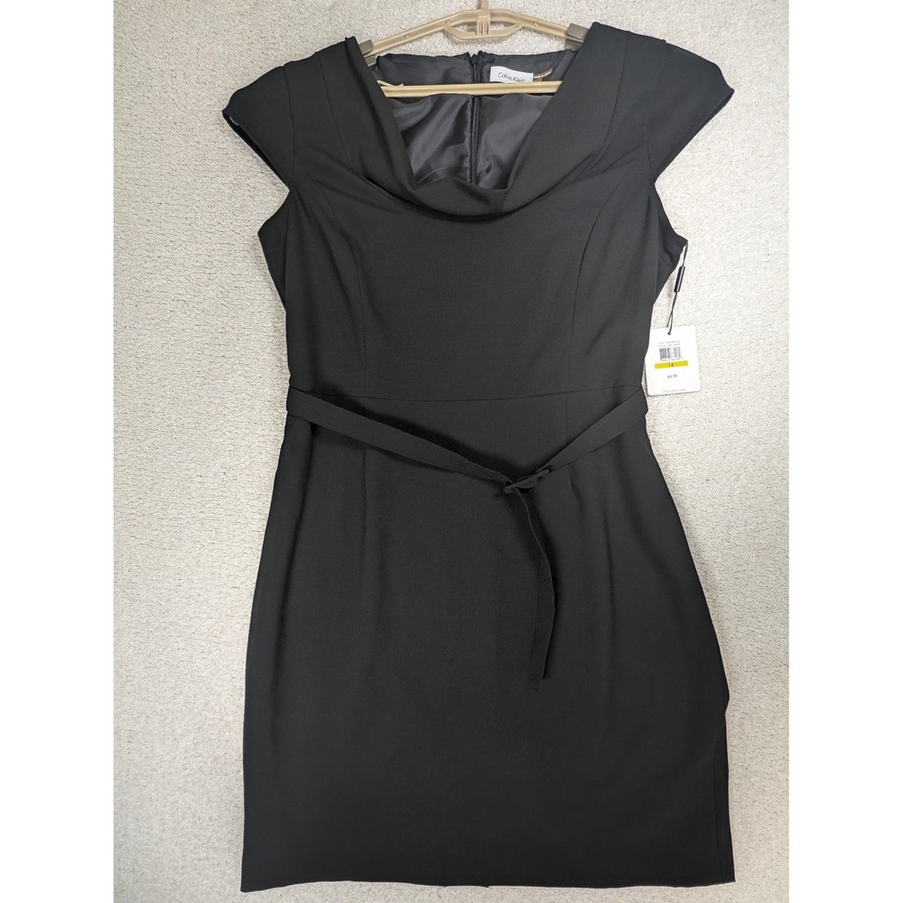 Calvin Klein Womens Cowl Neck Sheath Dress 2 Poly Rayon Black Slim 14 New